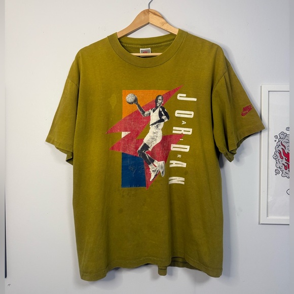 Nike Other - Rare Nike Jordan Graphic T-Shirt in Olive Green Large Grey Tag 80’s